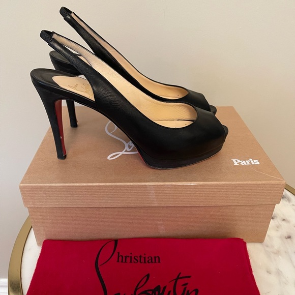 Christian Louboutins black platform sling backs, size 7.5 - Picture 1 of 6